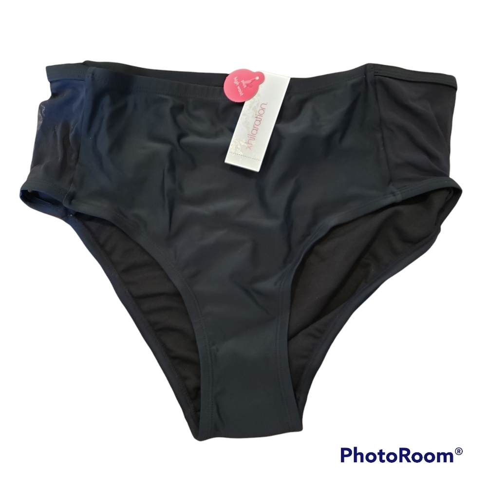 NWT - Xhilaration black high-waisted swim bottoms, 16W/18W